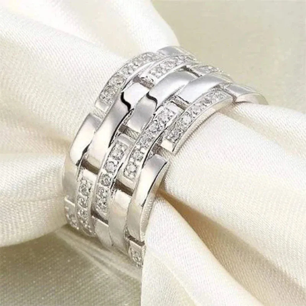 Wide Promise Rings for Women Pull Paved CZ Sparkling Wedding Bands Rings Silver Color/Gold Color
