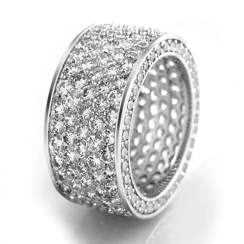 Wide Promise Rings for Women Pull Paved CZ Sparkling Wedding Bands Rings Silver Color/Gold Color