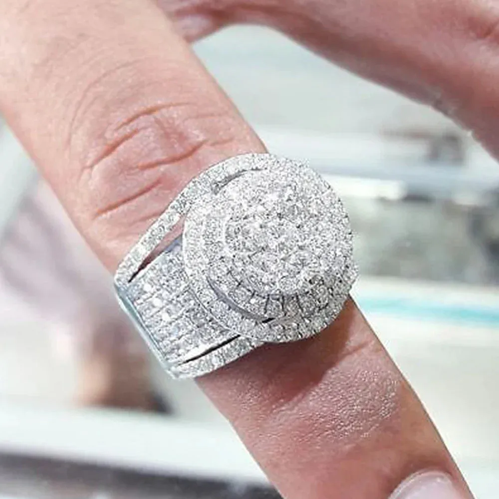 Wide Promise Rings for Women Pull Paved CZ Sparkling Wedding Bands Rings Silver Color/Gold Color