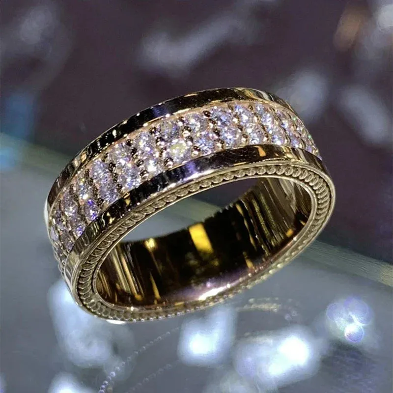 Wide Promise Rings for Women Pull Paved CZ Sparkling Wedding Bands Rings Silver Color/Gold Color