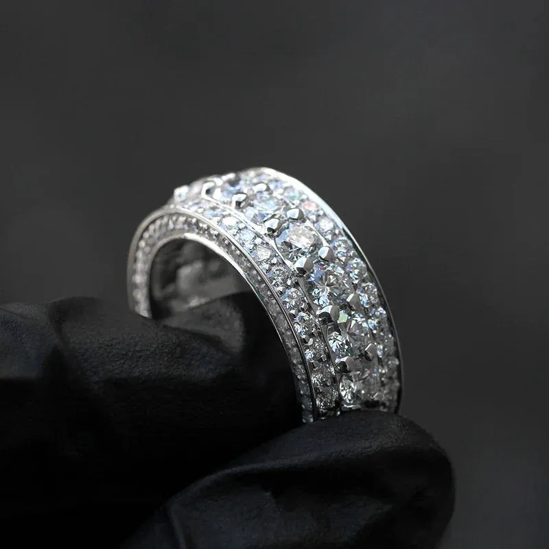 Wide Promise Rings for Women Pull Paved CZ Sparkling Wedding Bands Rings Silver Color/Gold Color