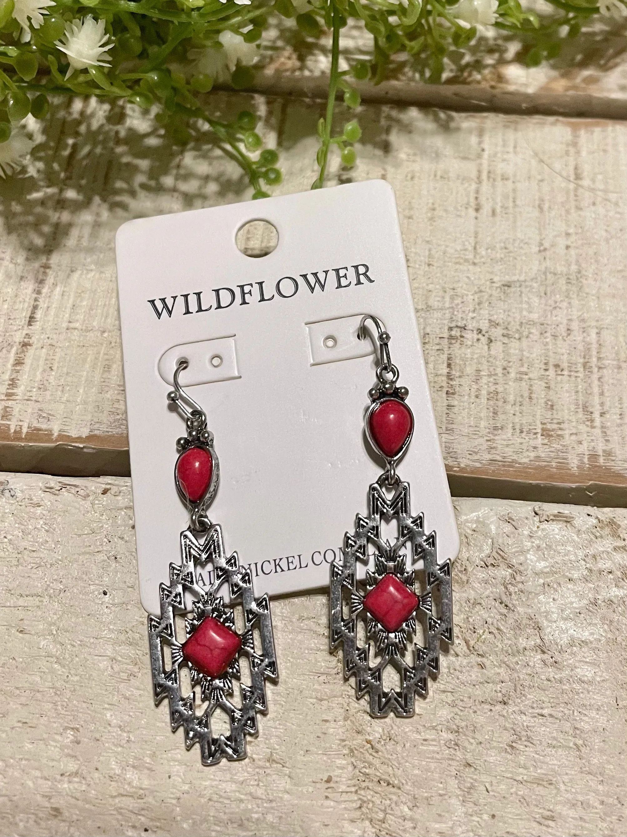 Wildflower Silver Red Diamond Earrings