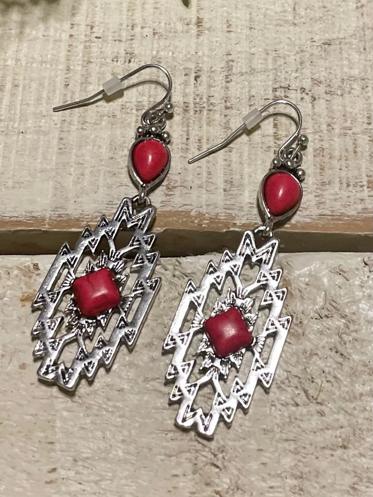 Wildflower Silver Red Diamond Earrings