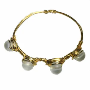 Wire Wrapped 4 Matte Crystal Stone Bracelet