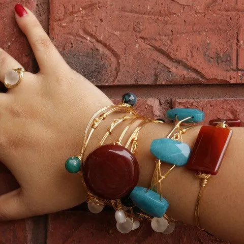 Wire Wrapped 4 Matte Crystal Stone Bracelet