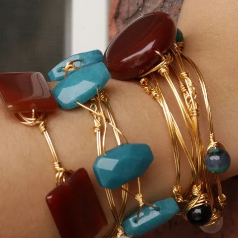 Wire Wrapped 4 Matte Crystal Stone Bracelet