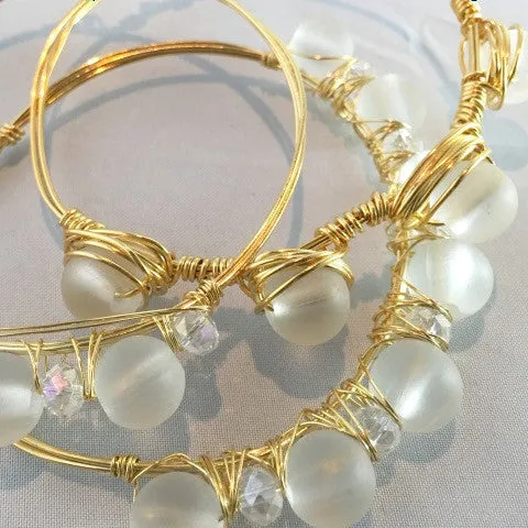 Wire Wrapped 4 Matte Crystal Stone Bracelet