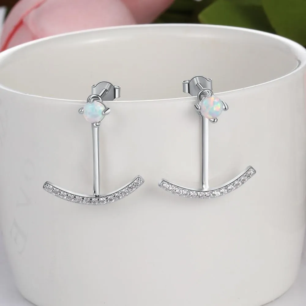 Women 925 Sterling Silver Elegant Cubic Zirconia Stud Earrings with Round White Opal, Wedding Jewelry Earrings