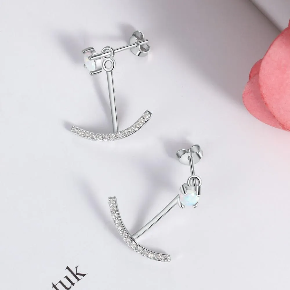 Women 925 Sterling Silver Elegant Cubic Zirconia Stud Earrings with Round White Opal, Wedding Jewelry Earrings