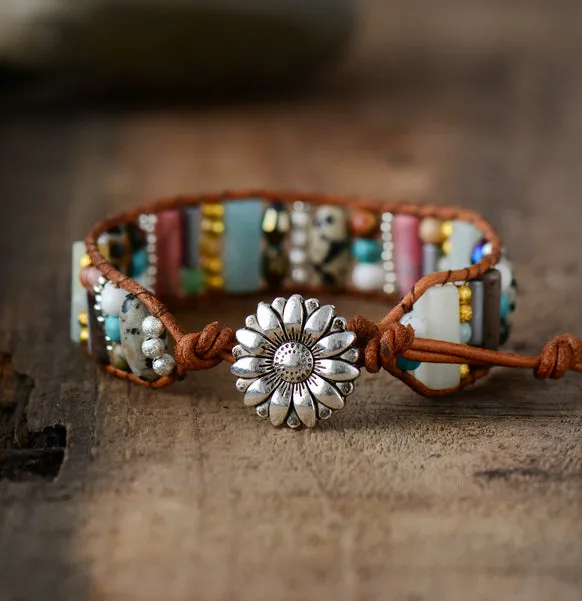 Women Boho Bracelet Tube Shape Natural Stone