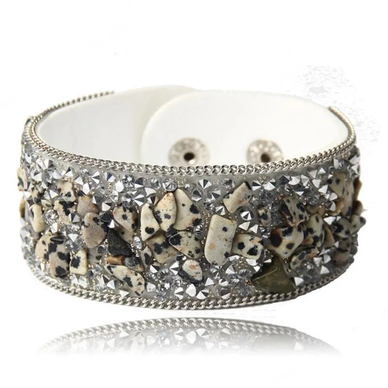 Women charm wrap Bracelets Slake Leather Bracelets With Crystals Stone Couple Jewelry Size 2.8*21cm