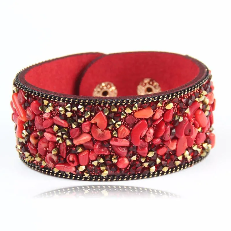 Women charm wrap Bracelets Slake Leather Bracelets With Crystals Stone Couple Jewelry Size 2.8*21cm