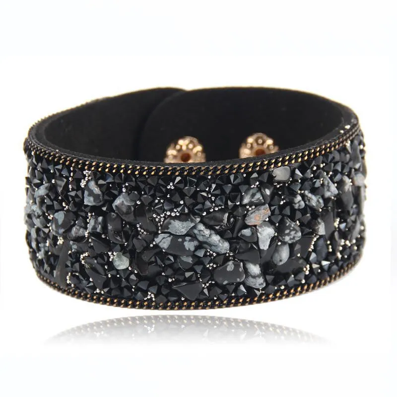 Women charm wrap Bracelets Slake Leather Bracelets With Crystals Stone Couple Jewelry Size 2.8*21cm