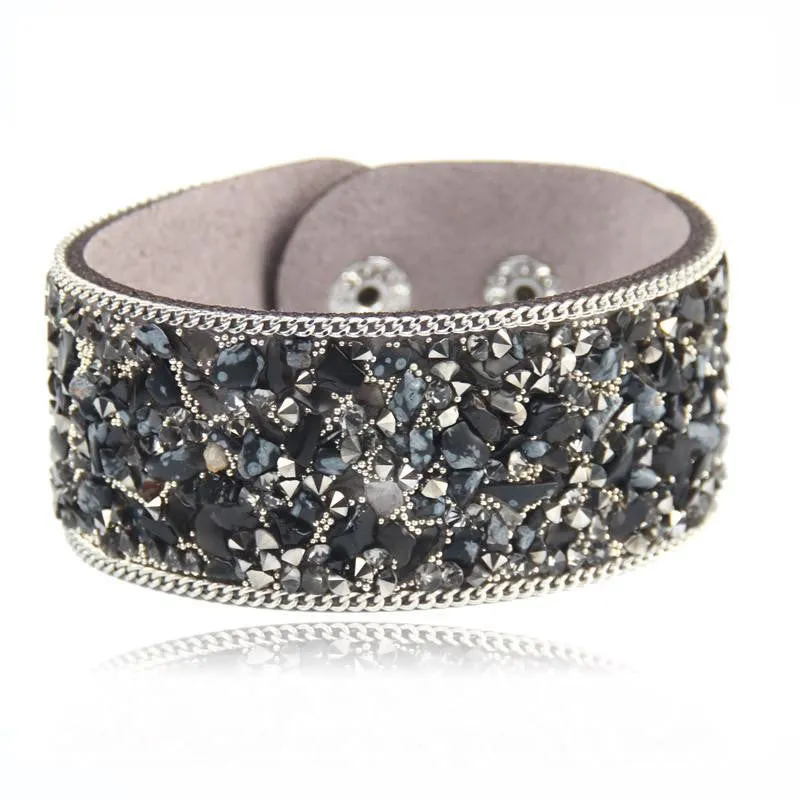 Women charm wrap Bracelets Slake Leather Bracelets With Crystals Stone Couple Jewelry Size 2.8*21cm