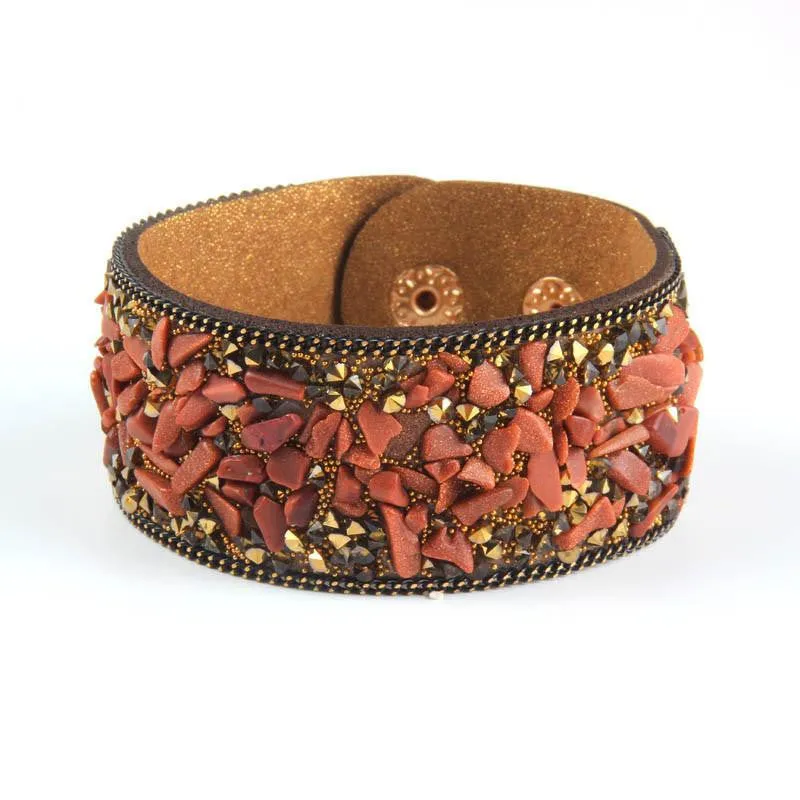 Women charm wrap Bracelets Slake Leather Bracelets With Crystals Stone Couple Jewelry Size 2.8*21cm