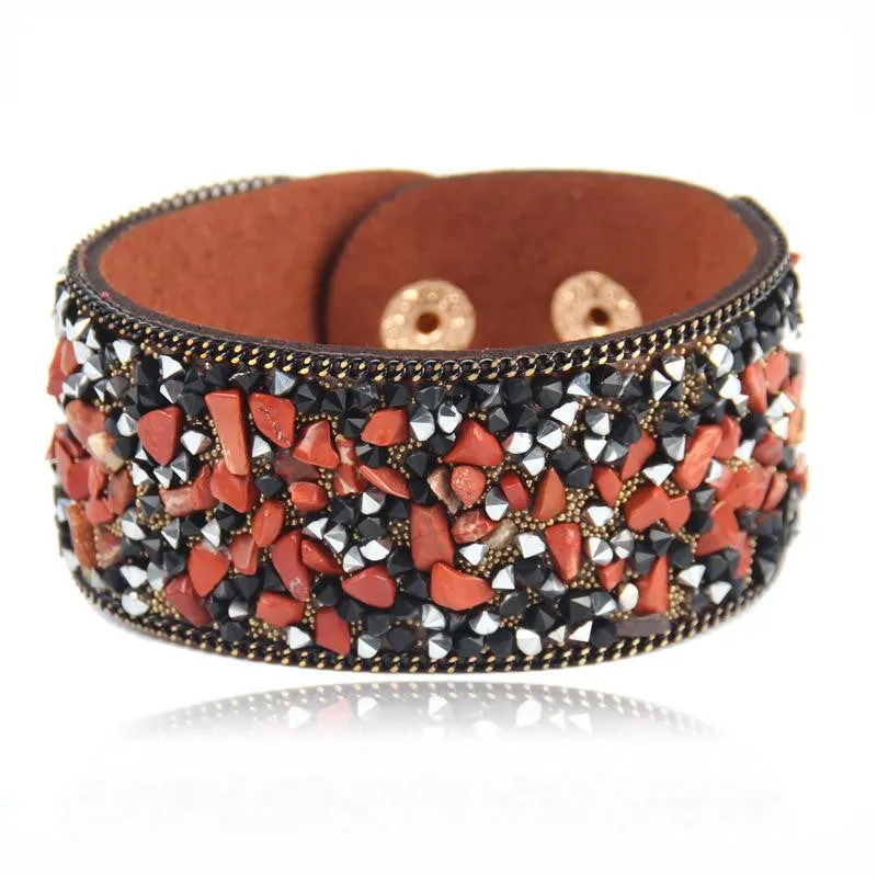 Women charm wrap Bracelets Slake Leather Bracelets With Crystals Stone Couple Jewelry Size 2.8*21cm