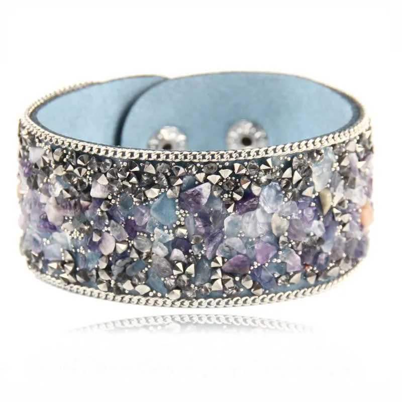 Women charm wrap Bracelets Slake Leather Bracelets With Crystals Stone Couple Jewelry Size 2.8*21cm