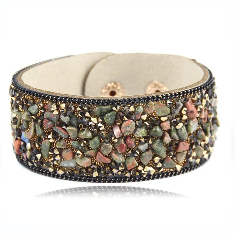 Women charm wrap Bracelets Slake Leather Bracelets With Crystals Stone Couple Jewelry Size 2.8*21cm