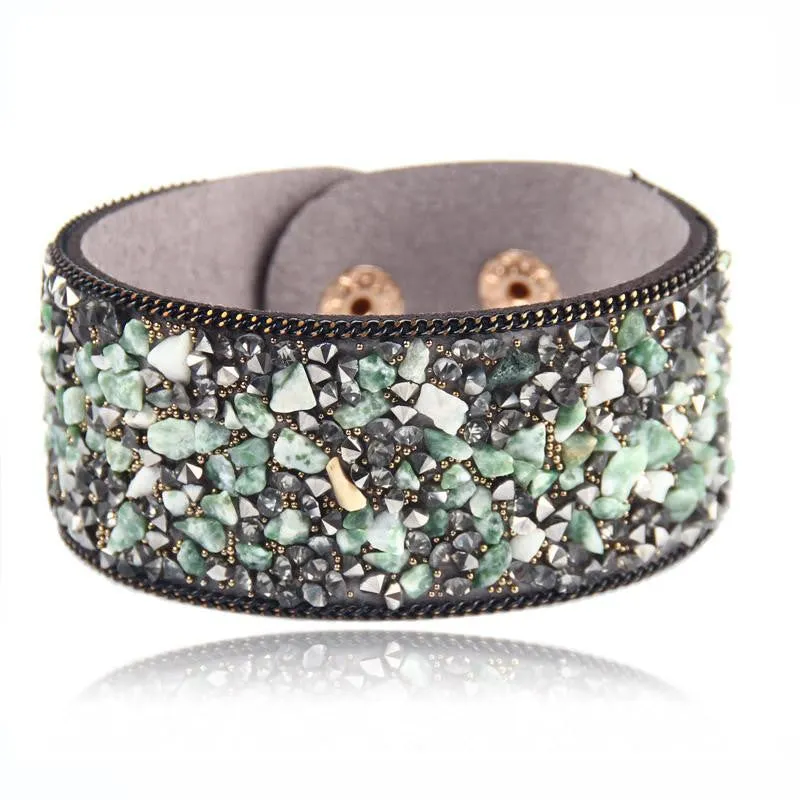 Women charm wrap Bracelets Slake Leather Bracelets With Crystals Stone Couple Jewelry Size 2.8*21cm