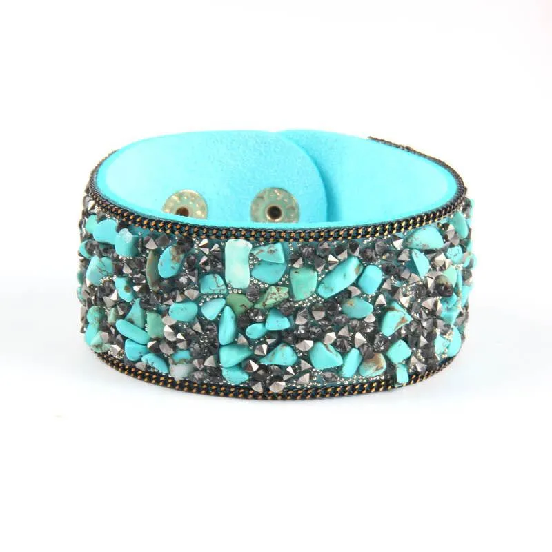 Women charm wrap Bracelets Slake Leather Bracelets With Crystals Stone Couple Jewelry Size 2.8*21cm