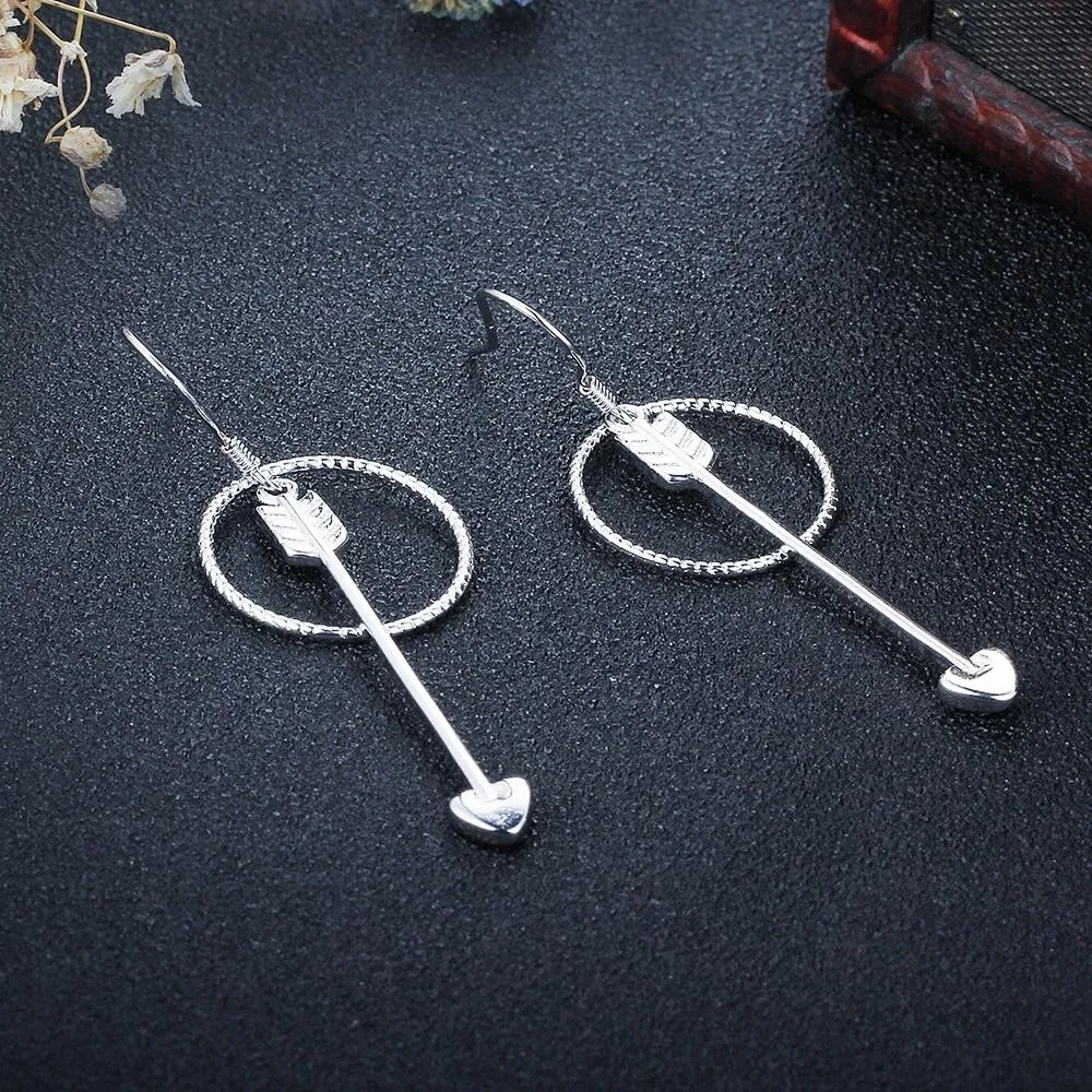 Women’s 925 Sterling Silver Drop Earrings, Arrow Shape with Big Circle, Female Jewelry for Party