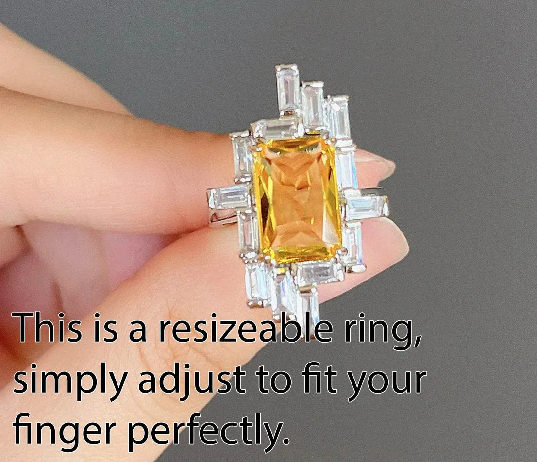 Womens Big Diamond Ring | Emerald Ring | Yellow Diamond Ring | Yellow Diamond Engagement Rings | Baguette Ring | Womens Engagement Ring