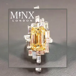 Womens Big Diamond Ring | Emerald Ring | Yellow Diamond Ring | Yellow Diamond Engagement Rings | Baguette Ring | Womens Engagement Ring