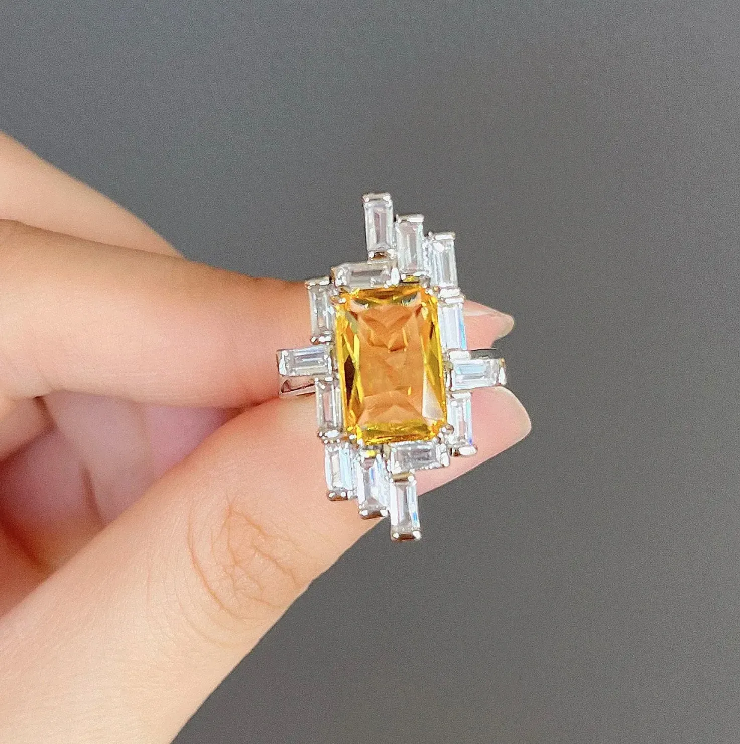 Womens Big Diamond Ring | Emerald Ring | Yellow Diamond Ring | Yellow Diamond Engagement Rings | Baguette Ring | Womens Engagement Ring