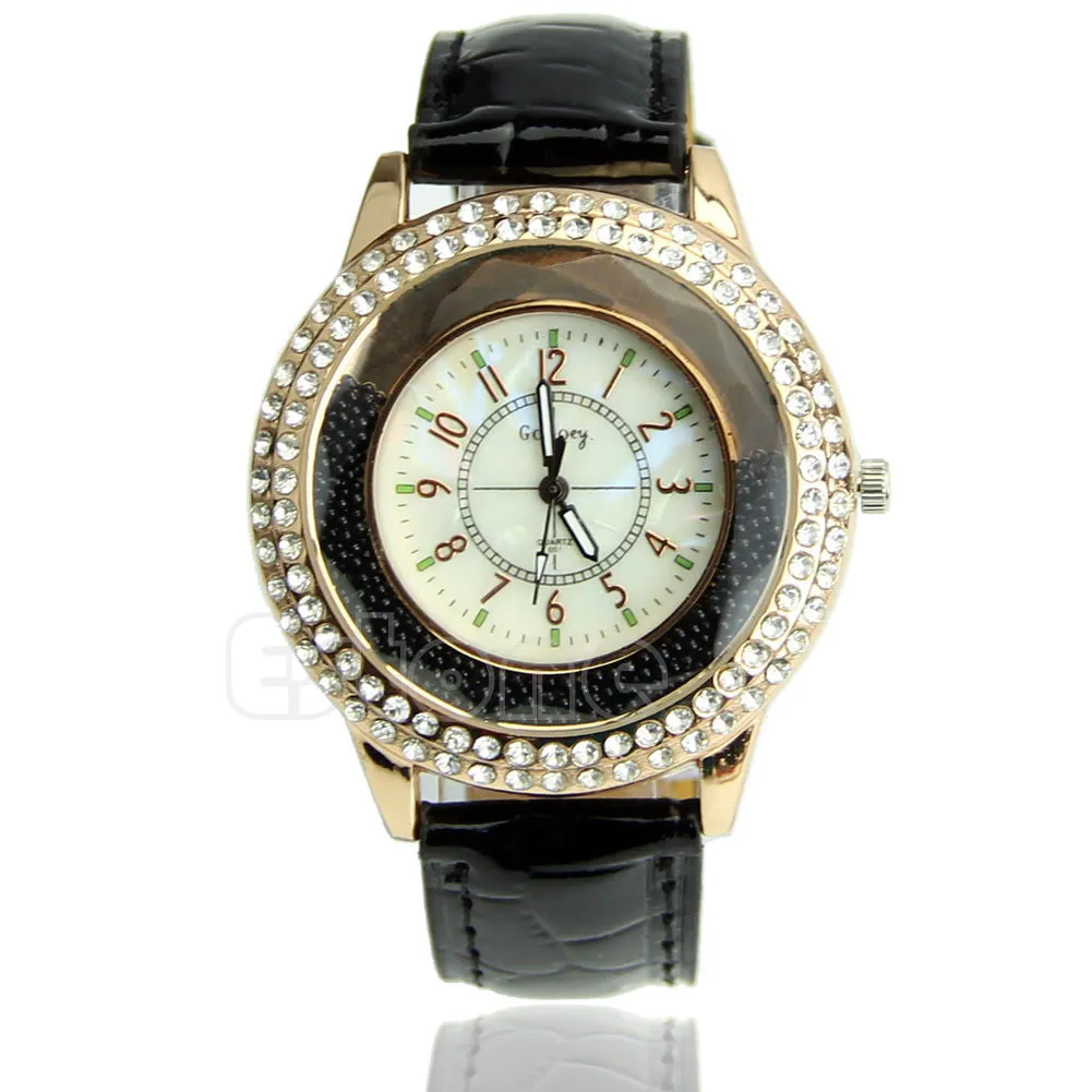 Women's Designer Crystal Venetian Quartz Watch - Black