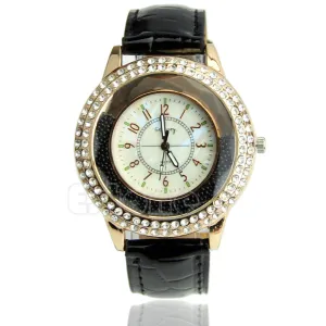 Women's Designer Crystal Venetian Quartz Watch - Black