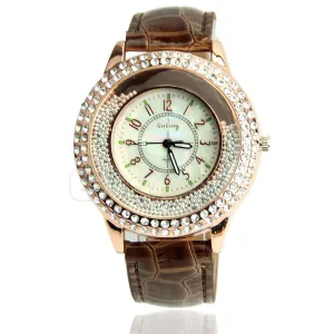 Women's Designer Crystal Venetian Quartz Watch - Coffee