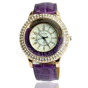 Women's Designer Crystal Venetian Quartz Watch - Purple