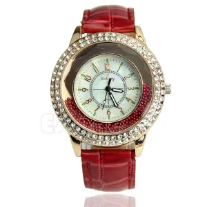 Women's Designer Crystal Venetian Quartz Watch - Red