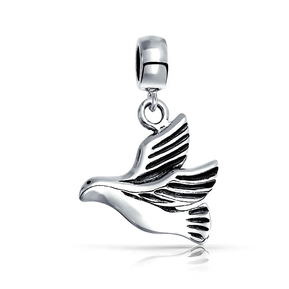 World Peace Dove Dangle Charm Bead Sterling Silver for European Bracelet