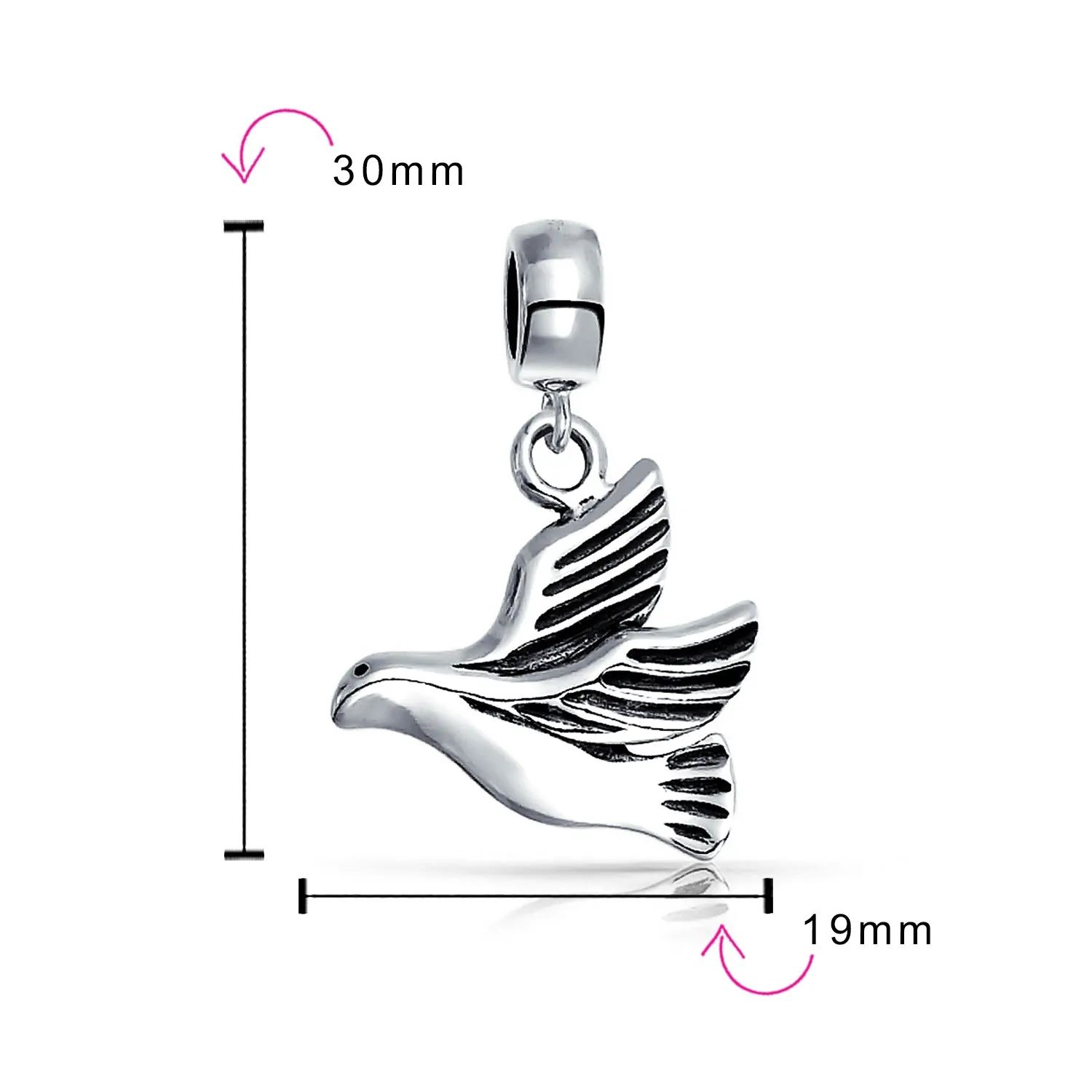 World Peace Dove Dangle Charm Bead Sterling Silver for European Bracelet