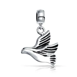 World Peace Dove Dangle Charm Bead Sterling Silver for European Bracelet