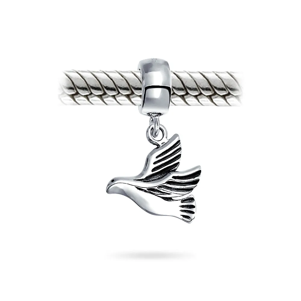 World Peace Dove Dangle Charm Bead Sterling Silver for European Bracelet