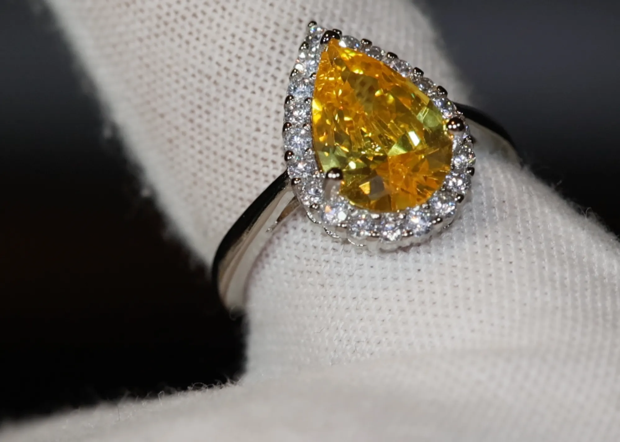 Yellow Diamond Ring | Yellow Diamond Engagement Rings | Canary Yellow Diamond Ring | Yellow Pear Cut Diamond Ring