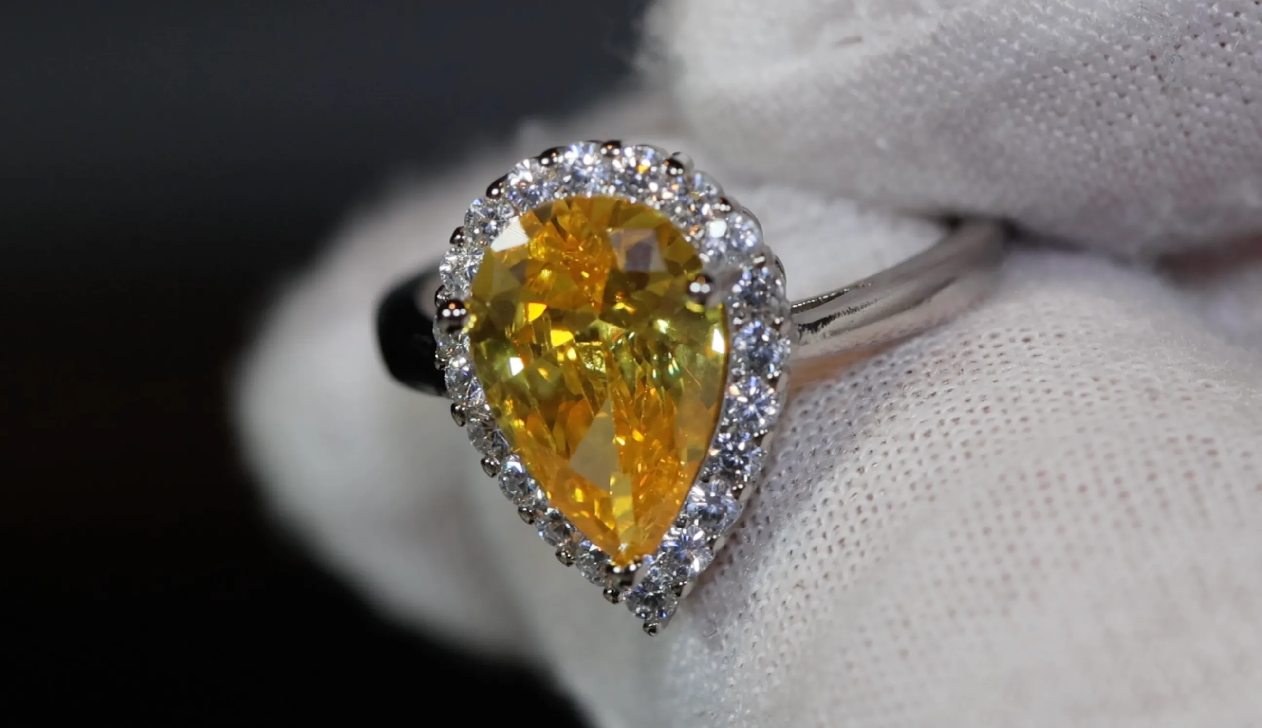 Yellow Diamond Ring | Yellow Diamond Engagement Rings | Canary Yellow Diamond Ring | Yellow Pear Cut Diamond Ring