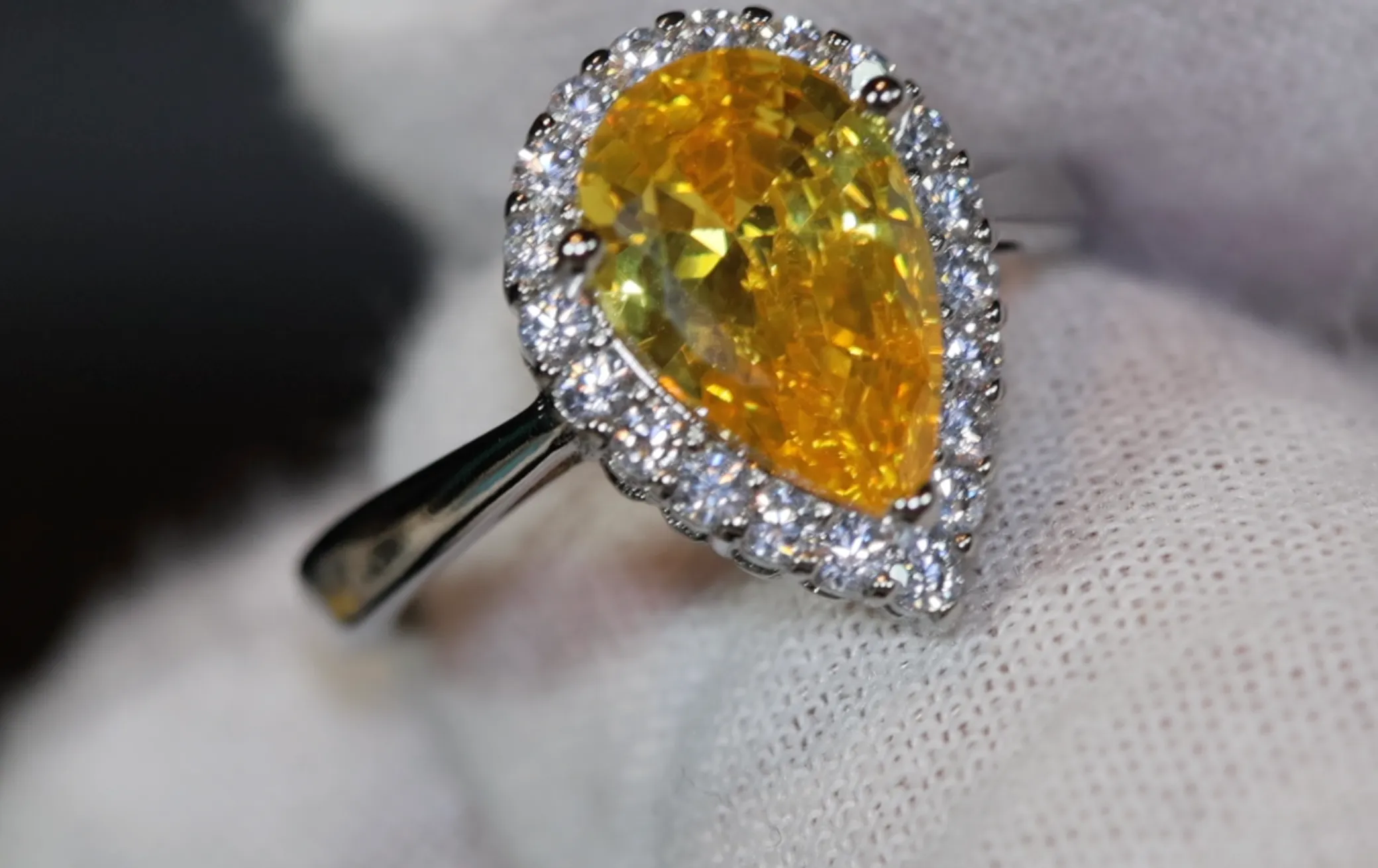 Yellow Diamond Ring | Yellow Diamond Engagement Rings | Canary Yellow Diamond Ring | Yellow Pear Cut Diamond Ring