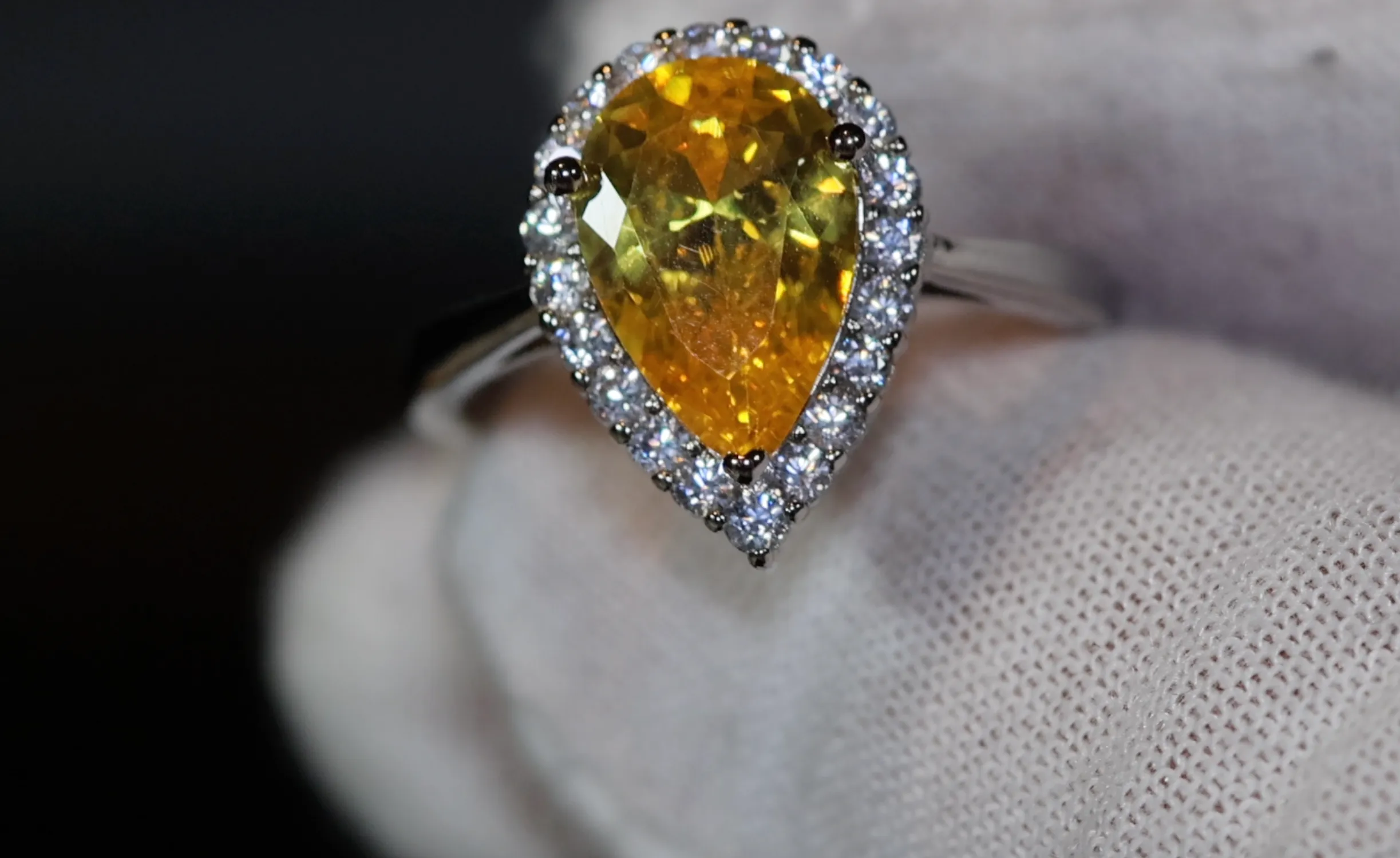 Yellow Diamond Ring | Yellow Diamond Engagement Rings | Canary Yellow Diamond Ring | Yellow Pear Cut Diamond Ring
