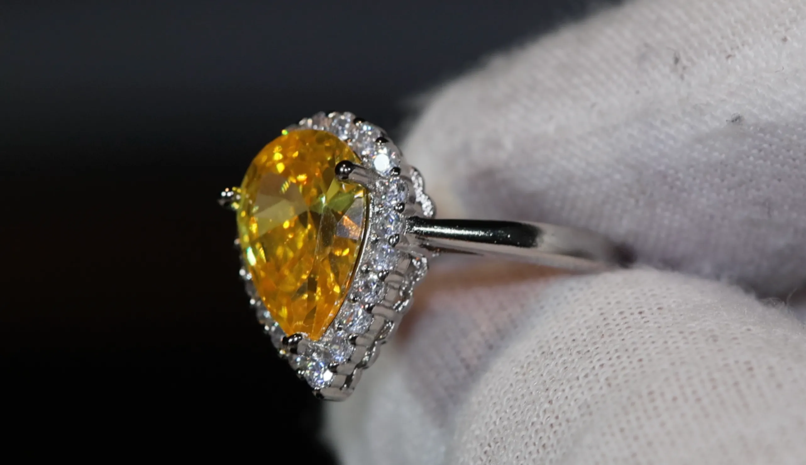 Yellow Diamond Ring | Yellow Diamond Engagement Rings | Canary Yellow Diamond Ring | Yellow Pear Cut Diamond Ring