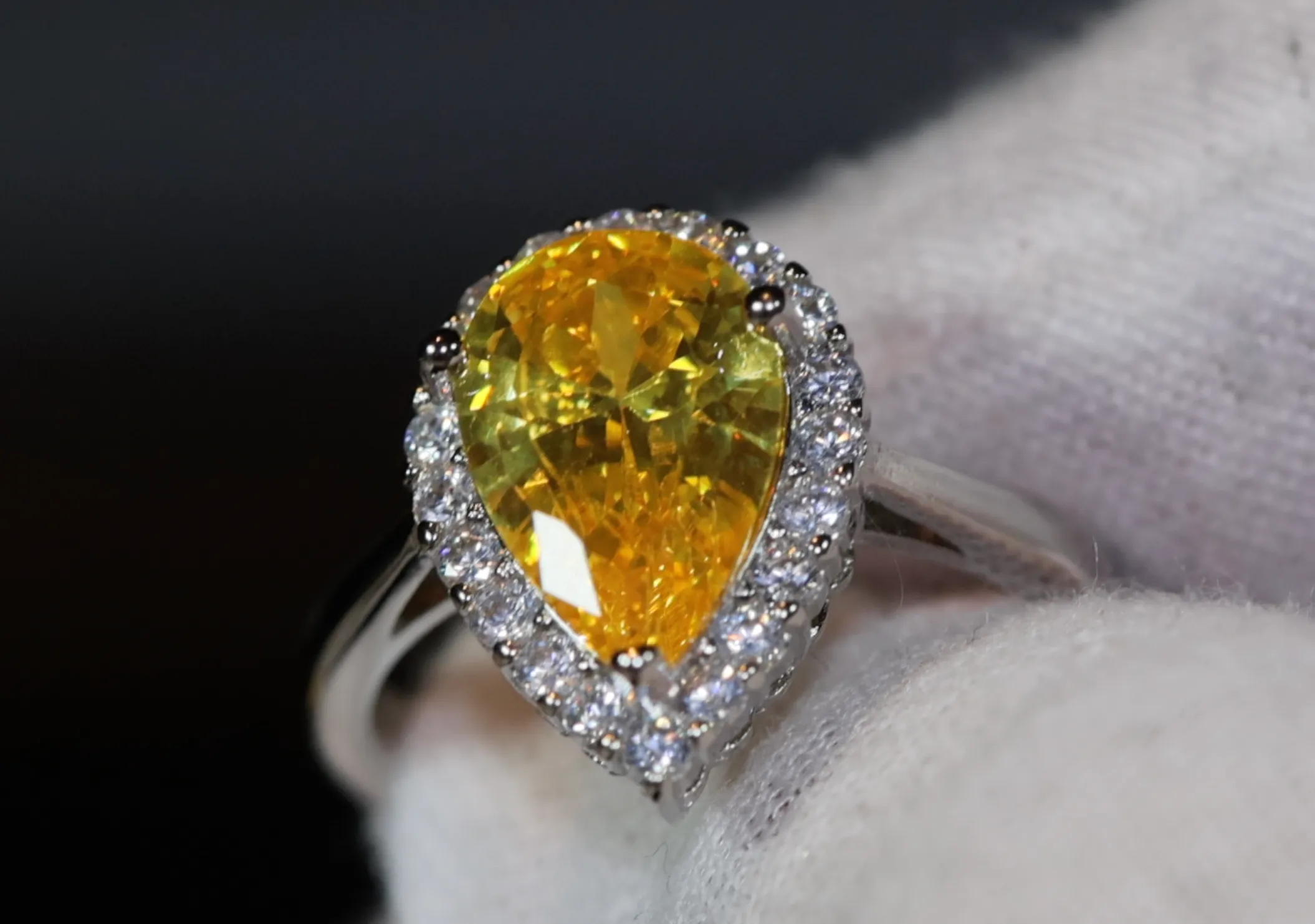 Yellow Diamond Ring | Yellow Diamond Engagement Rings | Canary Yellow Diamond Ring | Yellow Pear Cut Diamond Ring