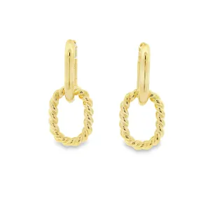 Yellow Gold Plated Oval Double Drop Link Earrings 25mm