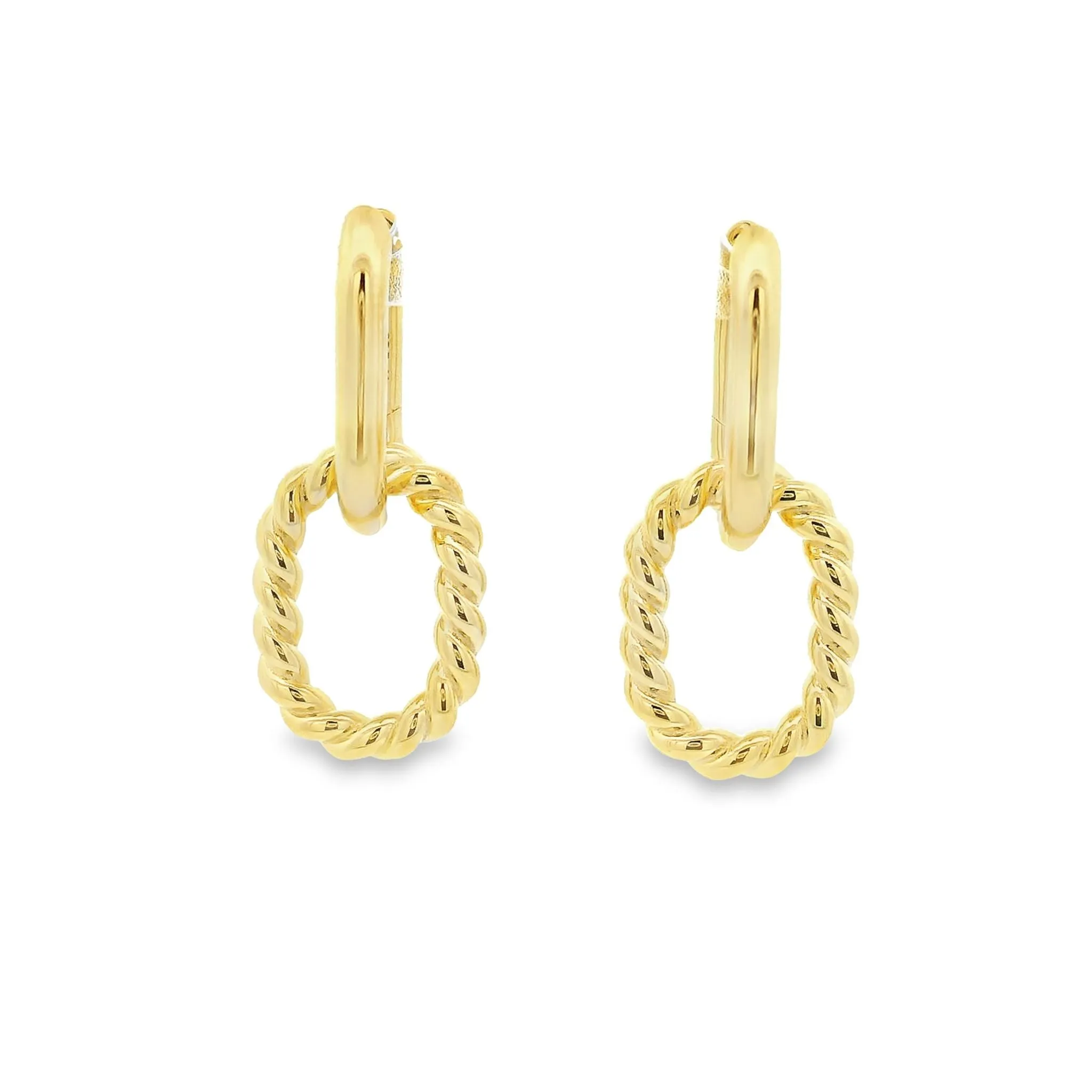 Yellow Gold Plated Oval Double Drop Link Earrings 25mm