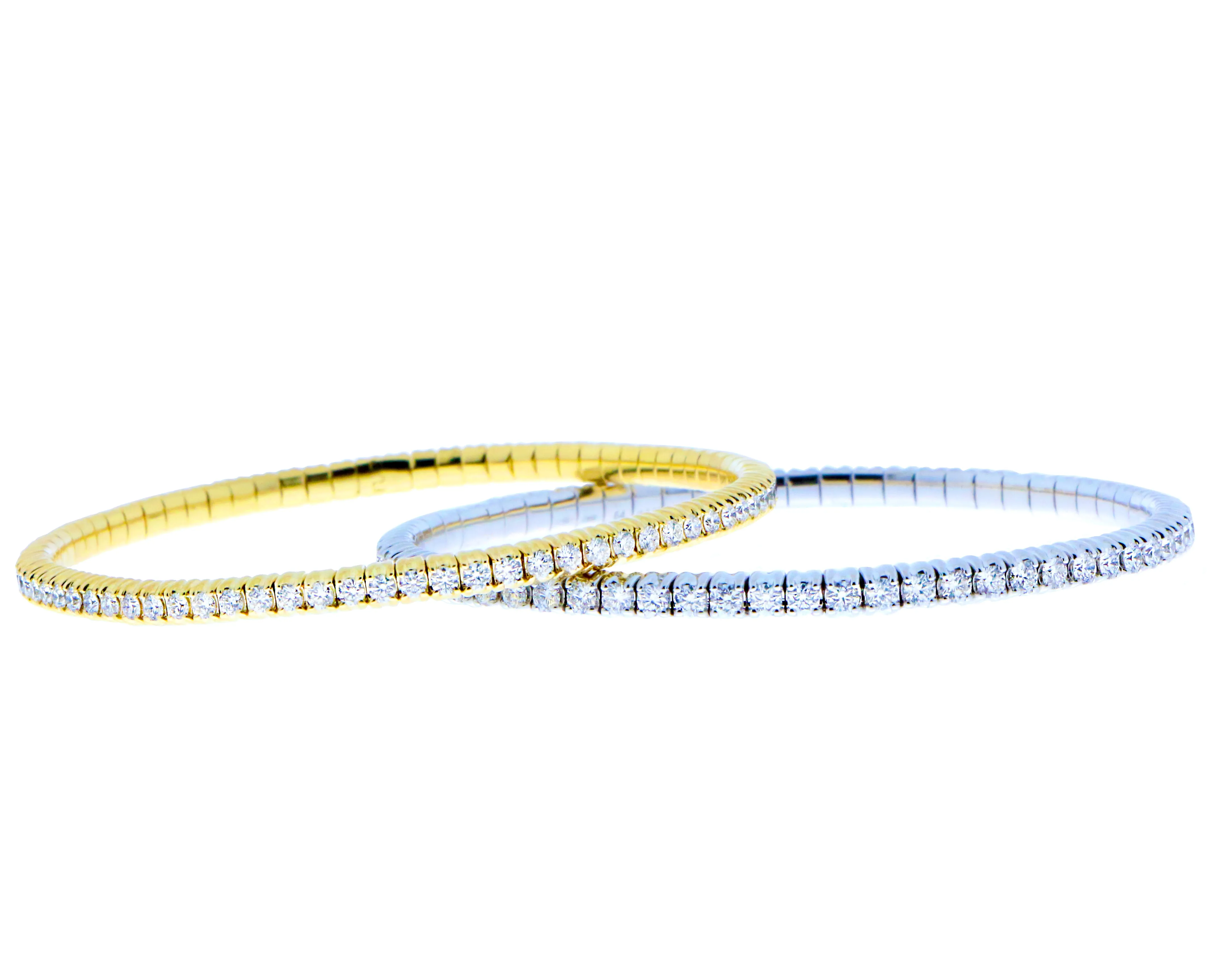 Yellow or white gold diamond stretch tennis bracelet