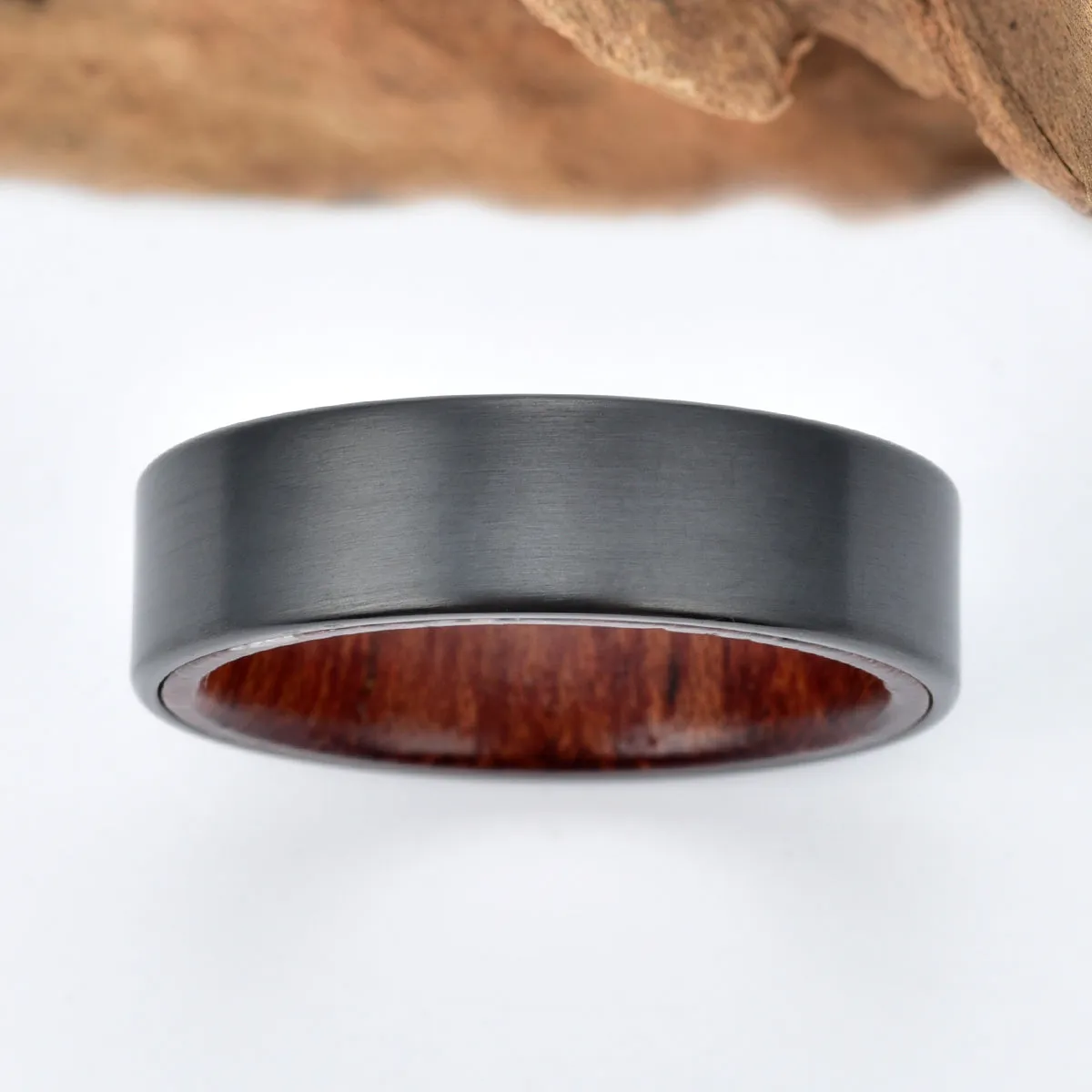 Zirconium Rose Wood Men's Wedding Band 6MM