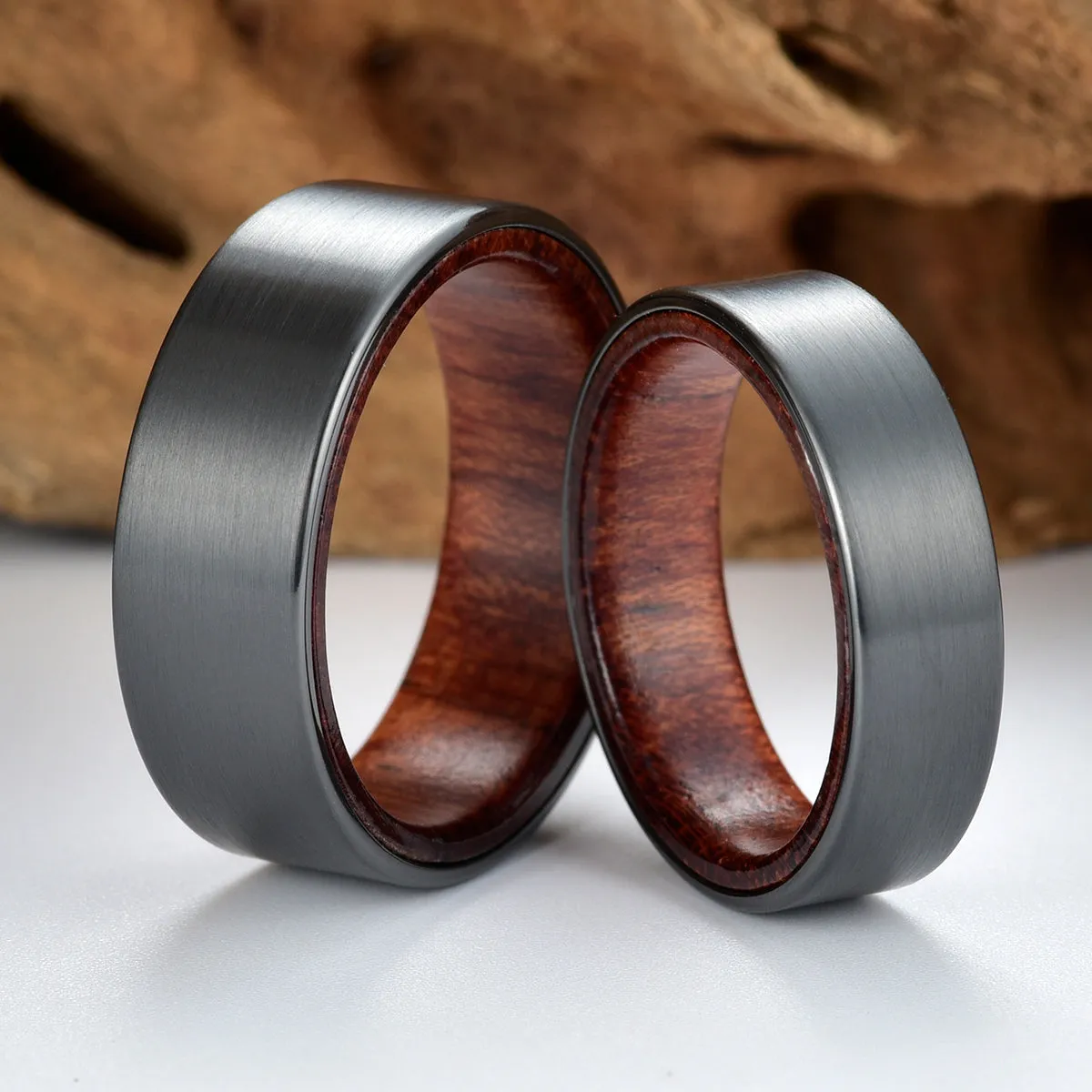 Zirconium Rose Wood Men's Wedding Band 6MM