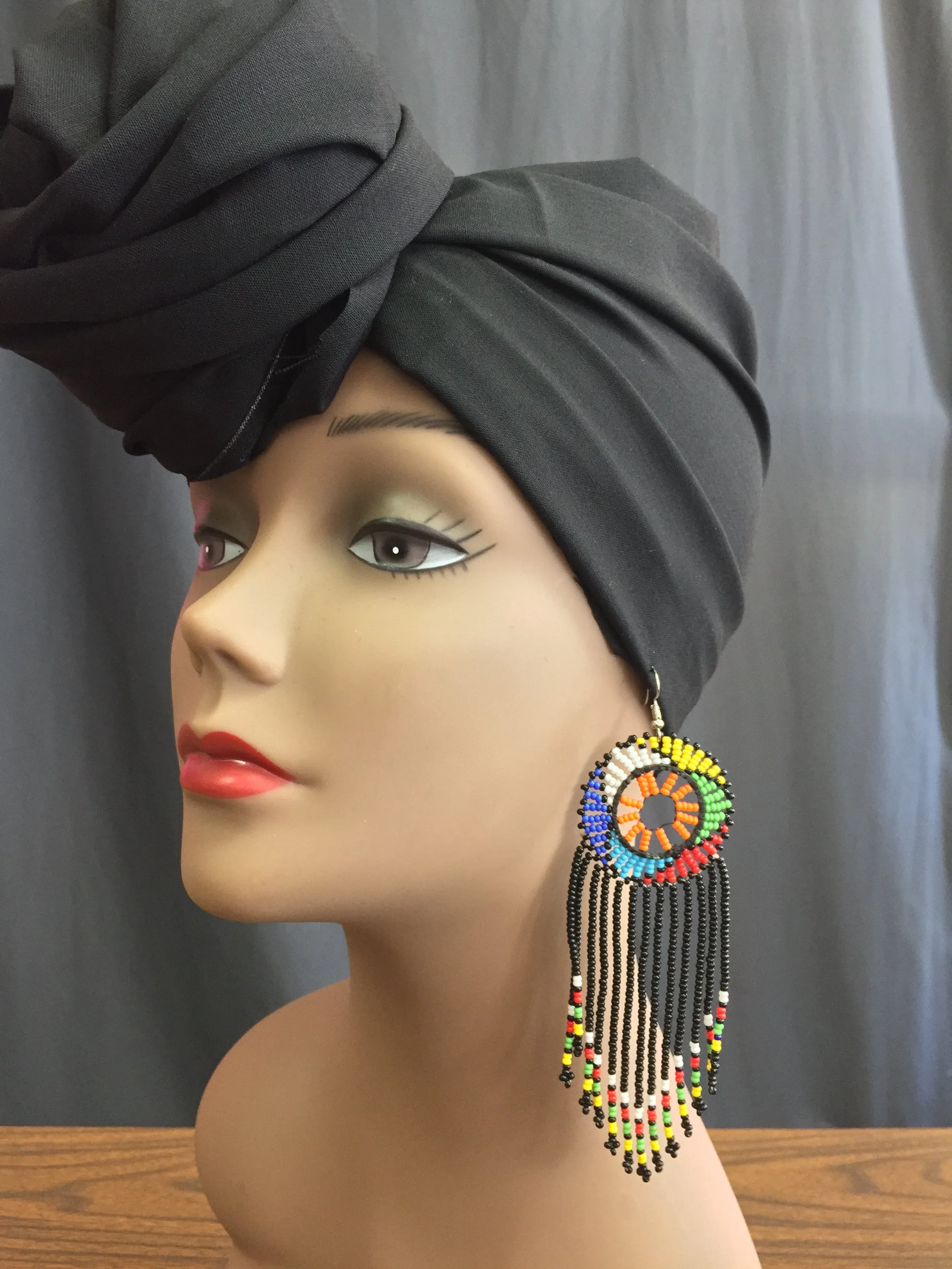 Zulu Beaded Tassel Fringe Earrings