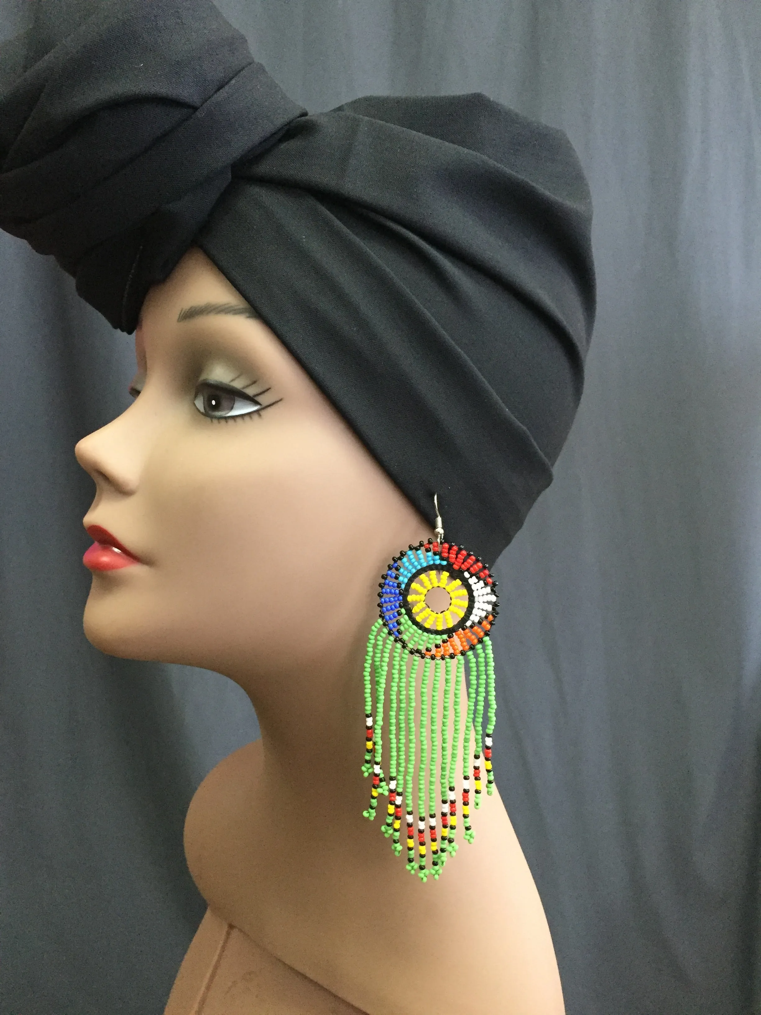 Zulu Beaded Tassel Fringe Earrings